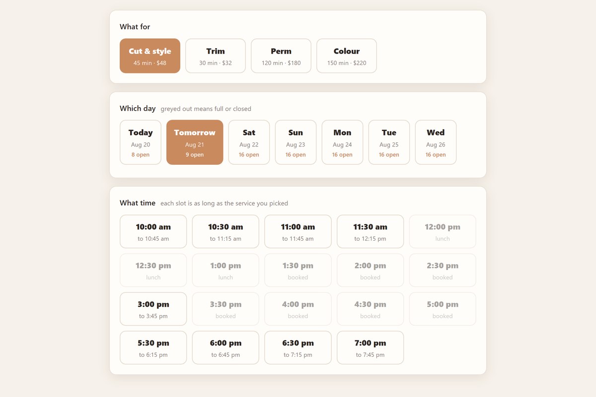 Booking page